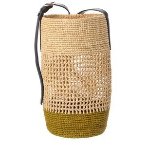 Khaite Billie Small Raffia & Leather Bucket Bag, Brown